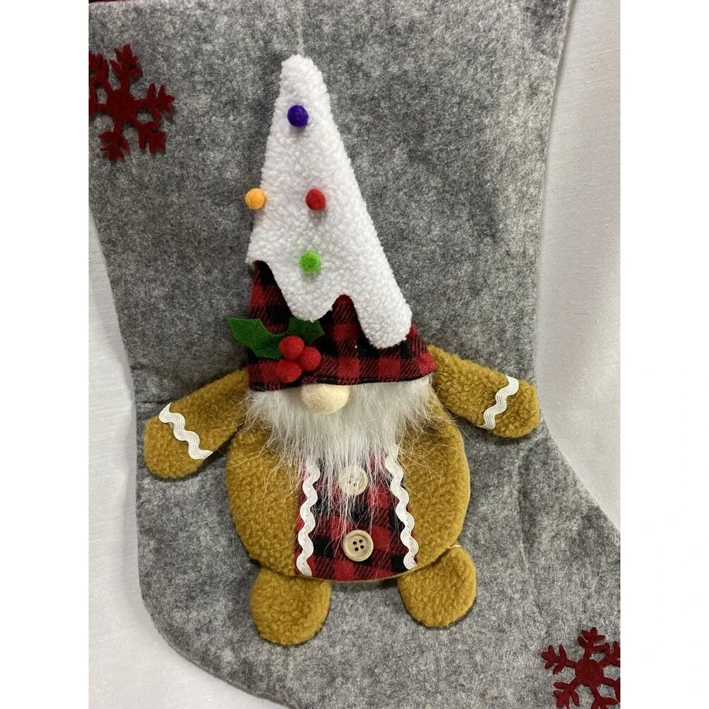 Christmas Stocking 3D Gnome Gingerbread & Plaid Cuff Xmas Decorations Candy bag